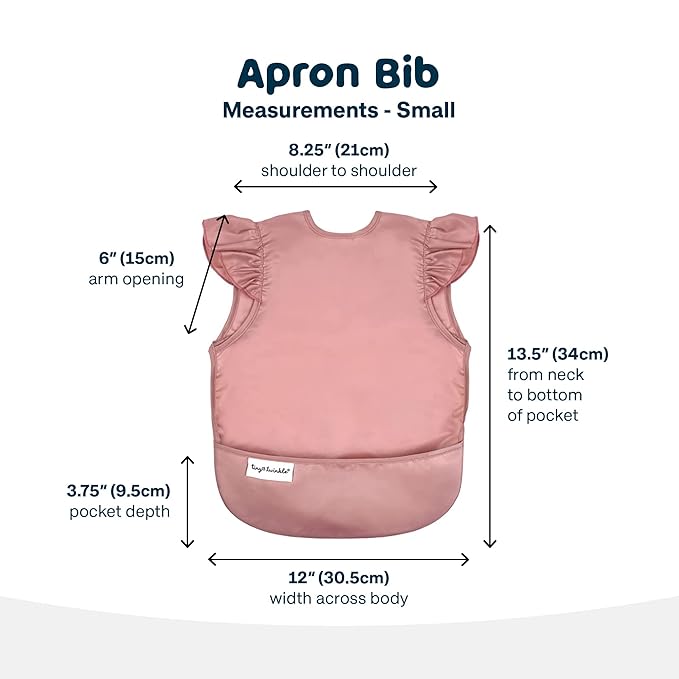 Tiny Twinkle Short Sleeve Apron Baby & Toddler Bib for Girls – Waterproof, Mess-Proof Bibs for Eating & Feeding, Machine Washable,Perfect Holiday Gift (Taupe, 6–24M)