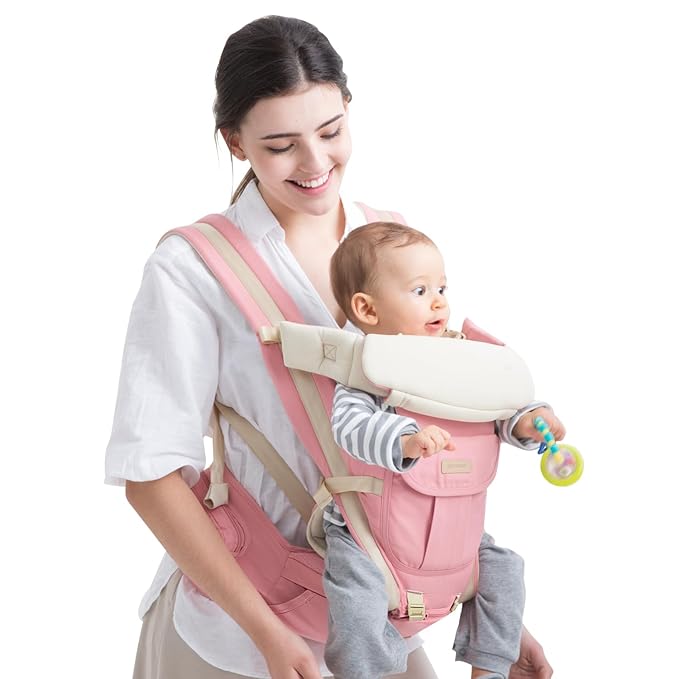 Baby Carrier with Hip Seat,Baby Newborn to Toddler,6-in-1 Adjustable & Removable Baby Hip Carrier for 0-36 Months (2118, Pink)
