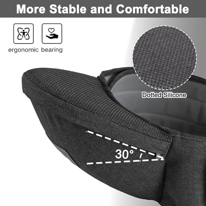 Baby Hip Carrier, Baby Carrier with Adjustable Waistband & Breathable Mesh, Ergonomic Carrier with Non-Slip Hip Seat Surface for Newborns & Toddlers, Dark Grey