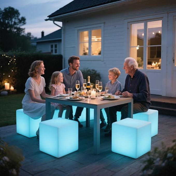 16-inch LED Cube Light, Rechargeable Cube Light Table w/Remote, 16 Colors Dimmable Glow Lamp Chair, Waterproof Glowing LED Furniture Side Seat Mood Lighting for Home Party Patio Decor