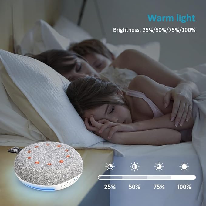 White Noise Machine,Portable Sound Machine with 40 Soothing Sounds, USB Rechargeable,Sleep Sound Timer & Night Light for Baby Kids Adults