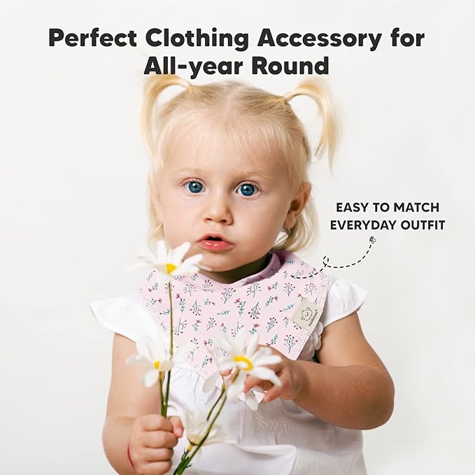 10-Pack Organic Baby Bandana Bibs for Girls - Super Absorbent Triangle Baby Bibs for Drooling and Teething Infant, 100% Cotton Extra Soft for Newborn, Infant 0-36 Months (Tea Party)