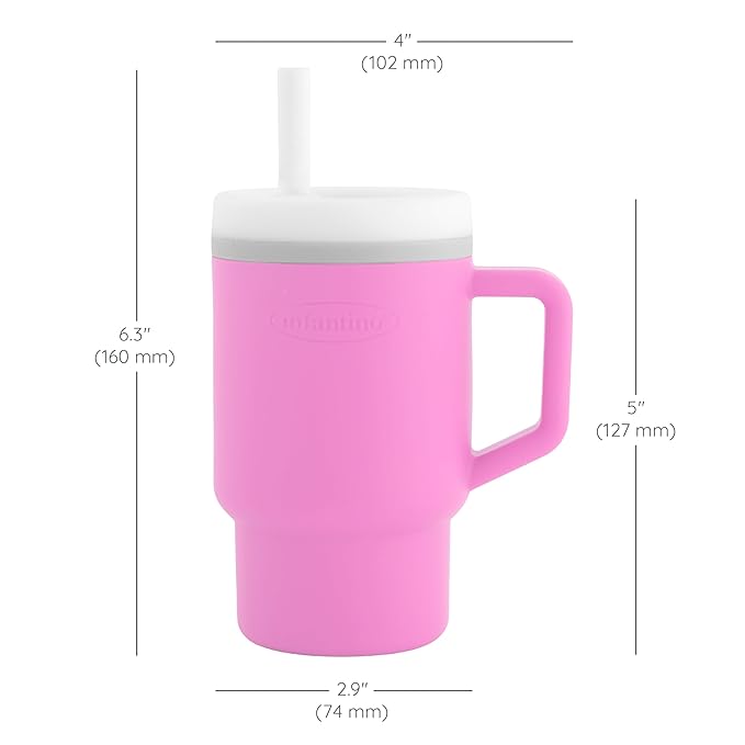 Infantino My 1st Tumbler, Silicone Sippy Cup with Straw & Handle, Spill-Resistant Baby Cup for On-the-Go, BPA-Free Transition Bottle, Cotton Candy
