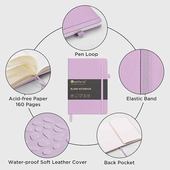 &And Per Se Blank Journal Notebook, 160 Pages, 5.7 x 8 inches College Ruled Thick Paper Notebook Journals for Writing, Hardcover Notebook(1 Pack, Lavender)