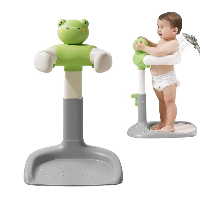 Frog Baby Bath Support, 2-in-1 Baby Shower Stand, Height/Size Adjustable with Detachable Base, Fit for Babies 6+ Months
