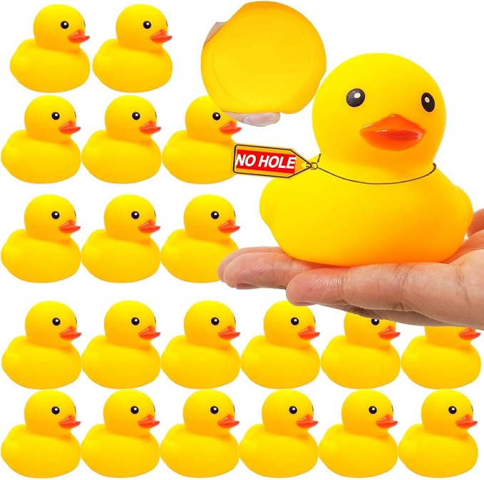 3.4 Inch 20 Pcs Kalafona Rubber Bathtub Duck/Duckie Waterproof No 'Bebe' No Hole Funny Bath Swimming Pool Toy Without Hole for Kids Birthday Party Favor Home Decor
