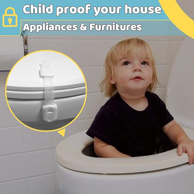 4our Kiddies Child Proof Cabinet Locks for Baby Proofing, 14 Pack Baby Proof Drawer Locks for Kids, Child Safety, Adjustable Child Locks for Cabinet and Drawers with 12 Extra 3M Adhesives, No Drilling