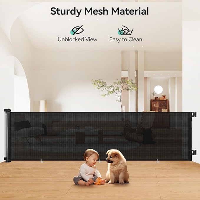 COMOMY 118" Retractable Baby Gates Extra Wide, Retractable Dog Gate for Large Openings, Extra Long Dog Gates for The House, Extra Large Mesh Pet Gate for Stairs, Doorways, Hallways, Indoor&Outdoor