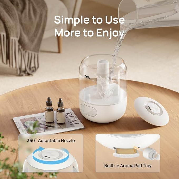 Dreo Cool Mist Humidifiers for Baby, 3L Top Fill, 26dB Quite, Ambient Indicator Light for Nursery, Less Refill, Indoor, Adjustable Nozzle, New Edition