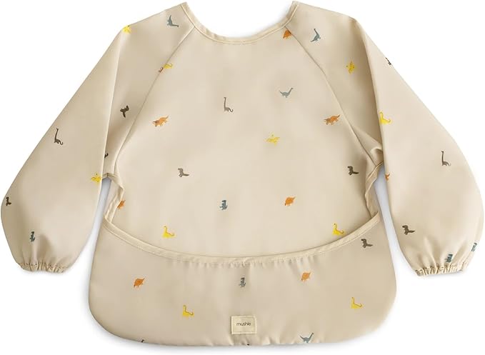 mushie Long Sleeve Baby Bib | Water Resistant Adjustable Fit for Ages 6-24 Months