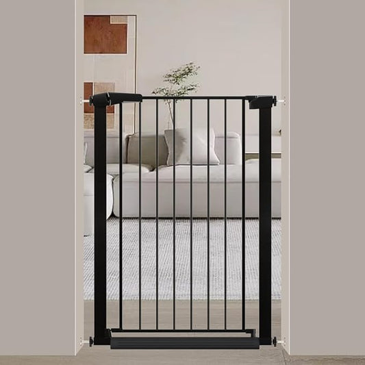 Fairy Baby 38" Extra Tall Baby Gate No Drill, 29.5"-32.2" Extra Wide Wide Dog Gate Indoor, Metal Pressure Mounted Safety Child Kid Gate, Auto Close Pet Puppy Cat Proof Gate for Stairs Doorway, Black