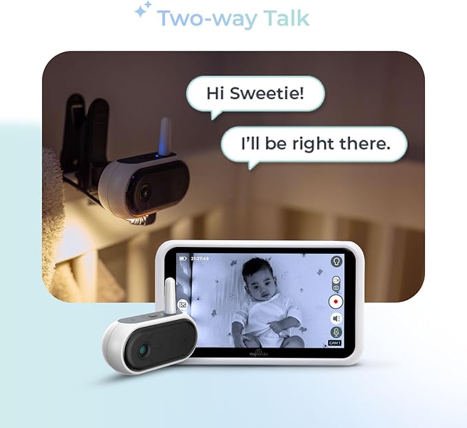 Tiny Traveler Ai Smart Wireless Baby Car Monitor (TT006W) - AI-Powered Safety Alerts: Cry/Laugh/Stand Detection, Virtual Fence, Long Range 1000ft Night Vision Lullabies Night Light - White