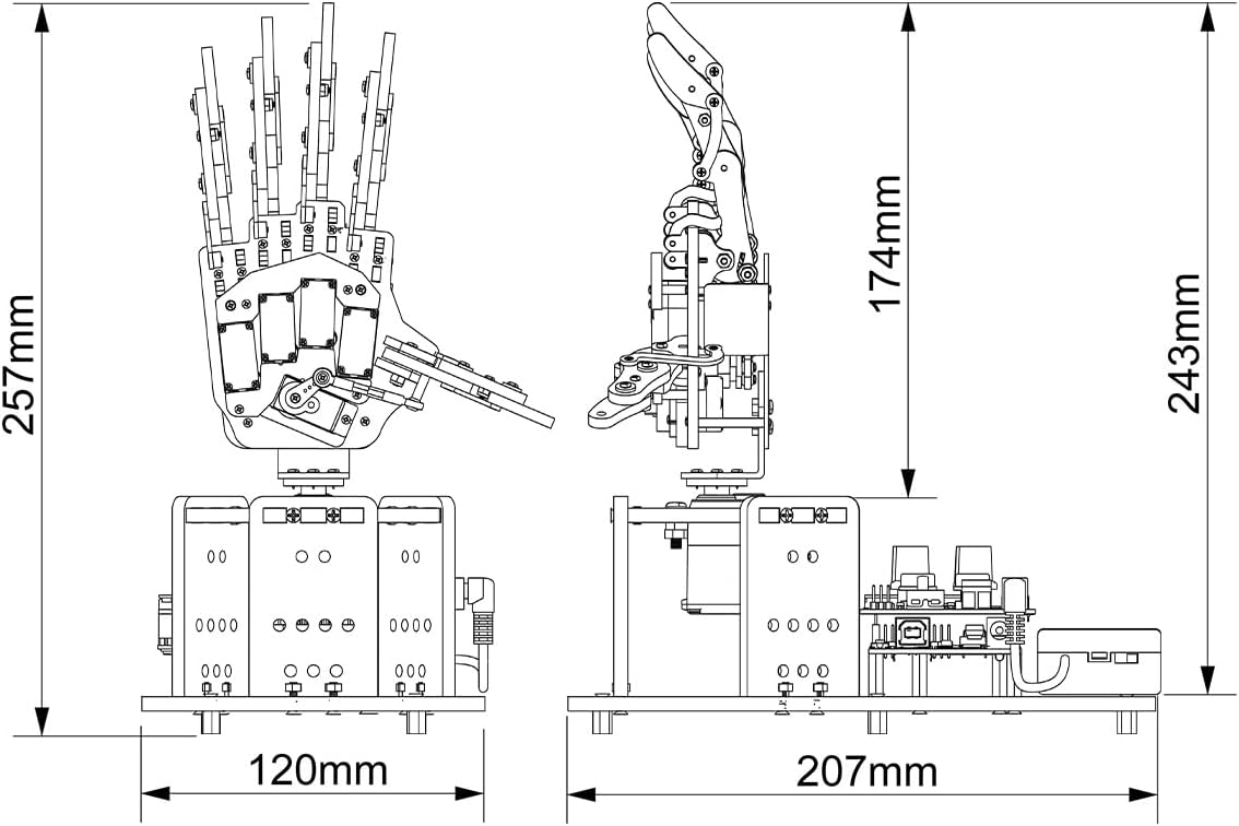 Robot Hand with Arduino Open Source AI Bionic Robotic Hand Five Fingers Solely Movement Mechanical Arm DIY Smart Robot & Engineering Kits, Science/Coding/Programming Set, Standard Kit