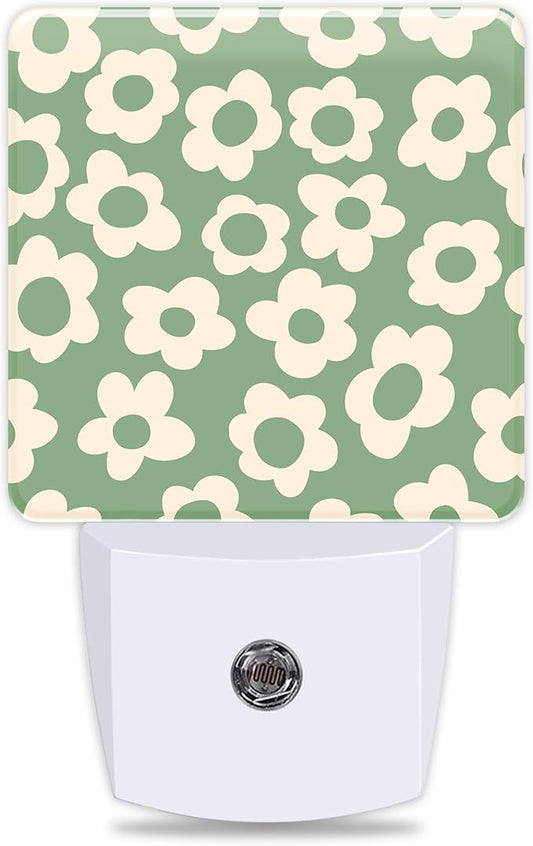 Vintage Groovy Flowers Night Lights Plug into Wall for Girls Boys Room, Night Lights LED Lamp with Dusk to Dawn Sensor Nightlight for Bedroom Kitchen Bathroom Hallway Home Wall Decor