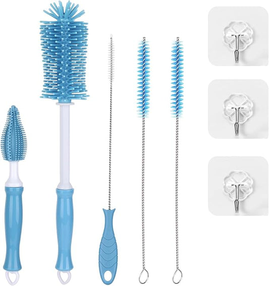 Silicone Cleaning Brush Kit – Household Cleaning Brushes for Bottles and Crevices – Food-Grade Silicone: Dishwasher Safe