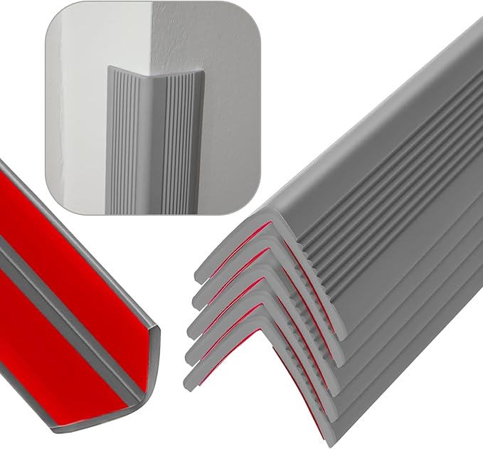 Rubber Bond Wall Corner Guard Edge Protector, Baby Proofing Corner Guards | Self-Adhesive Furniture Edge Strips for Home & Office (Grey, 5 Pack)