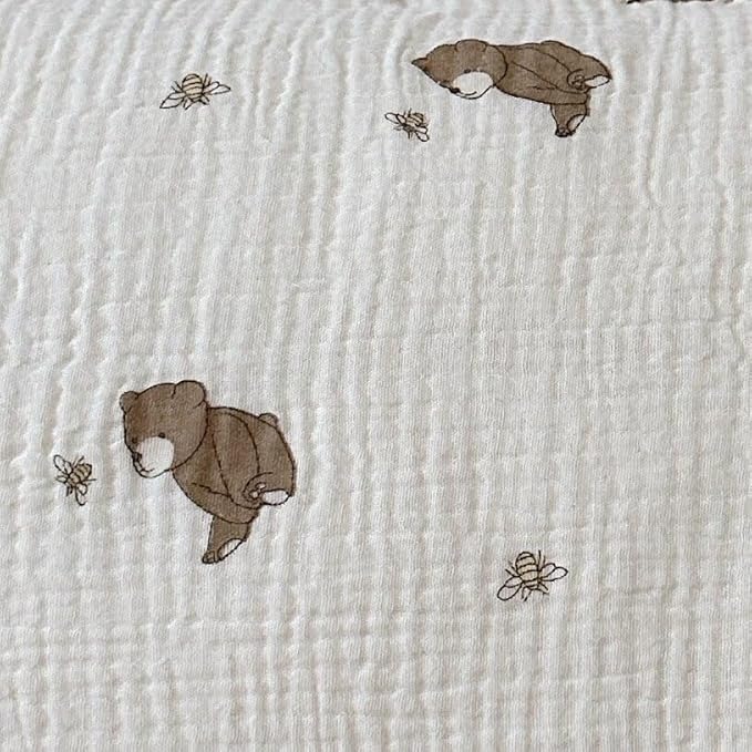 BuLuTu Cartoon Bear Muslin Pillowcase for Boys Girls Cute Animal Print Toddler Pillow Cases Soft Breathable Cotton Crib Cradle Pillow Cover for Kids Nursery Bedding,1 Piece, 14"x20"