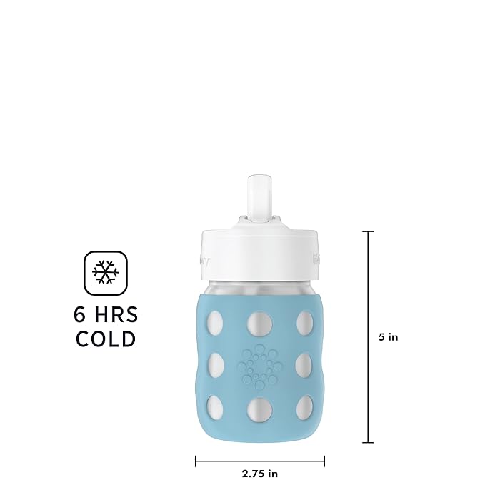 Lifefactory 8-Ounce Stainless-Steel Vacuum-Insulated Wide-Neck Baby Bottle with Straw Cap, Denim (LS2241WDE4)