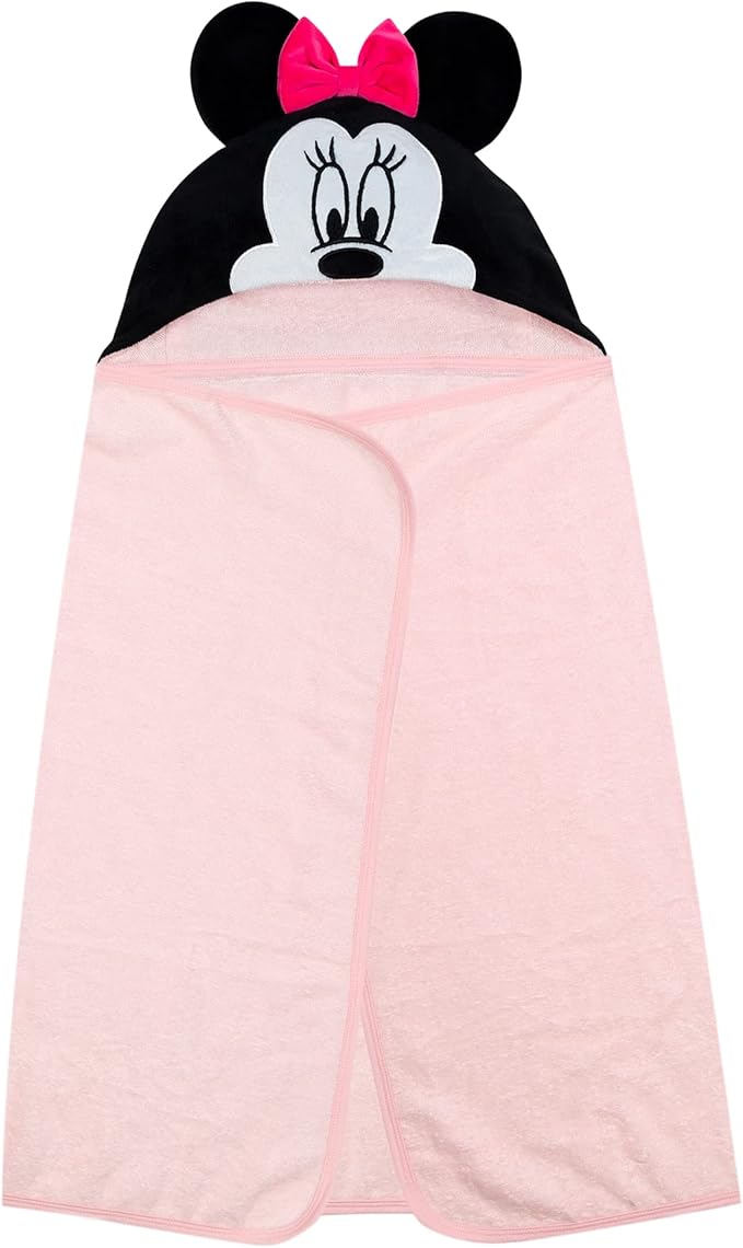 Lambs & Ivy Disney Baby Minnie Mouse Pink Cotton Hooded Baby Bath Towel