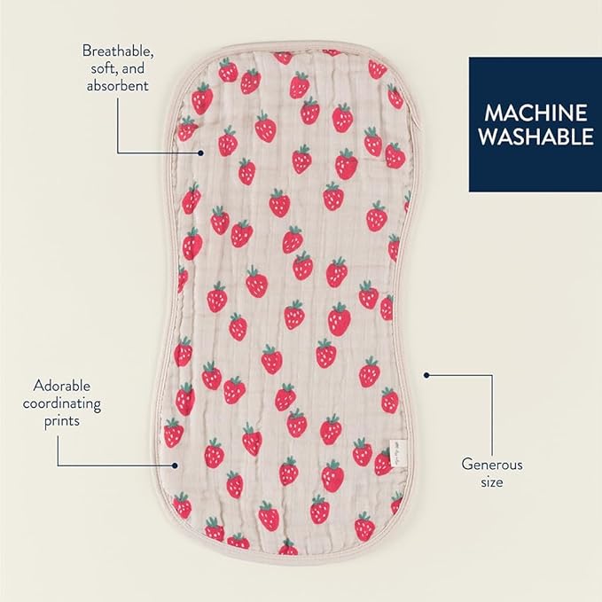 Itzy Ritzy Set of 2 Baby Burp Cloths – Ultra-Soft Absorbent Burping Cloths for Babies - Made of 100% Cotton Muslin and Generously Sized with Trendy Coordinating Prints – Machine Washable (Strawberry)
