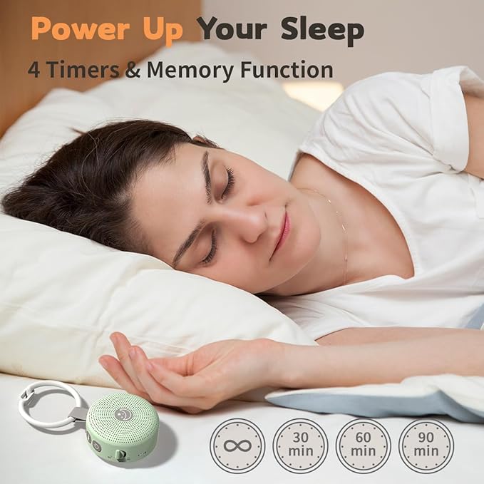 Mini Sound Machine Portable Baby White Noise Machine Brown Noise Machine 30 Soothing Sounds for Kids Adults Auto-Off Timer 32 Volume Levels Battery Sleep Machine for Home Office Privacy (Green)