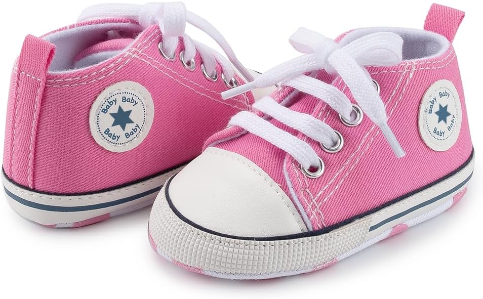 Meckior Baby Girls Boys Canvas Sneakers Soft Sole High-Top Ankle Infant First Walkers Crib Shoes