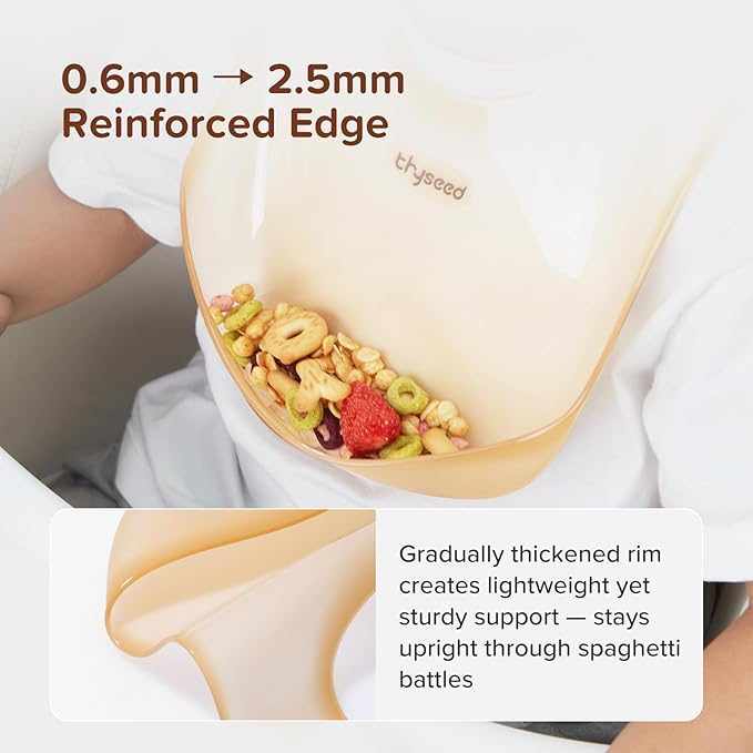 thyseed Ultra Thin & Light Waterproof Silicone Bibs for Babies Eating Toddler Feeding Silicon Food Catcher with Large Pouch