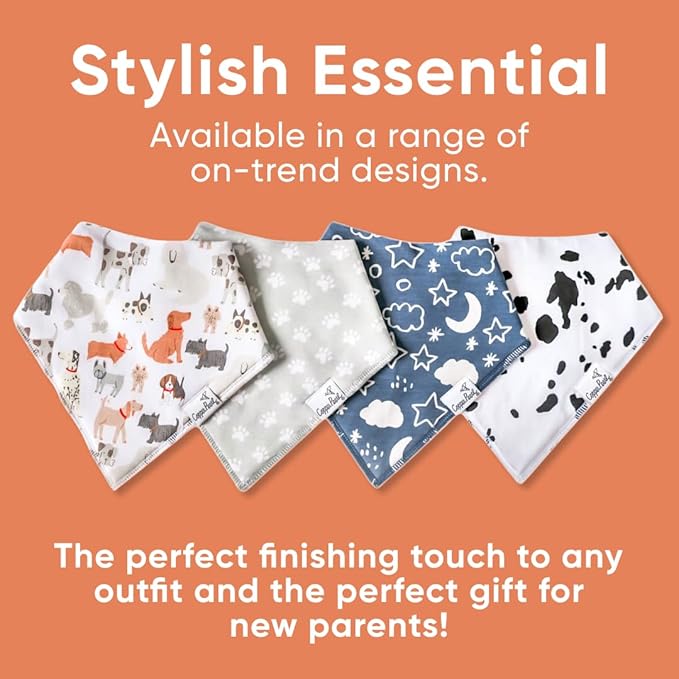 Copper Pearl 4 Pack Soft Cotton Baby Bibs for Drooling and Teething, Absorbent Drool Bibs for Baby Girl and Boy, Adjustable to Fit Newborns to Toddlers, Tons of Styles (Rufus)