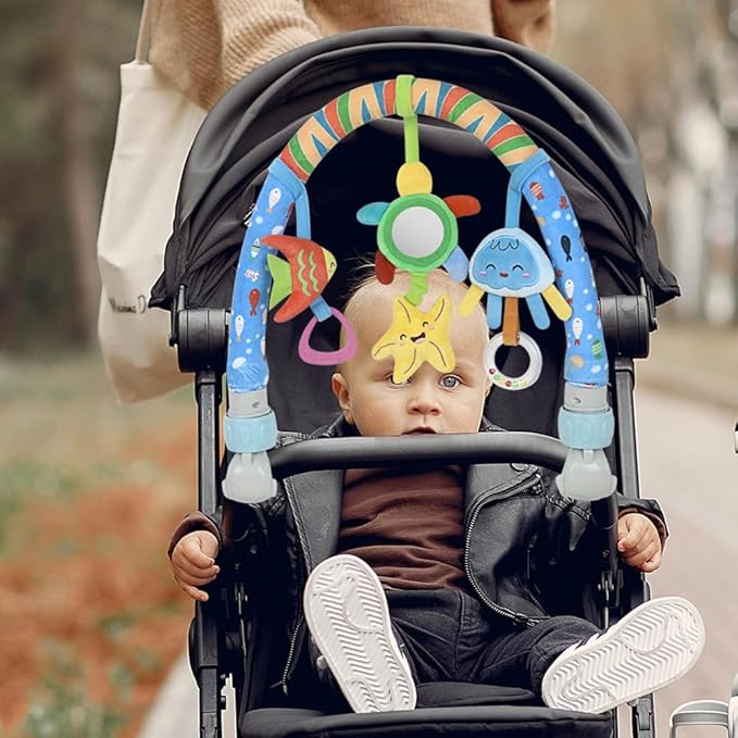 Caterbee Baby Baby Bouncer Toy bar, Clip on Crib & Pram Activity Bar Toy Travel Arch Bassinet Toys for Toddlers (Star)