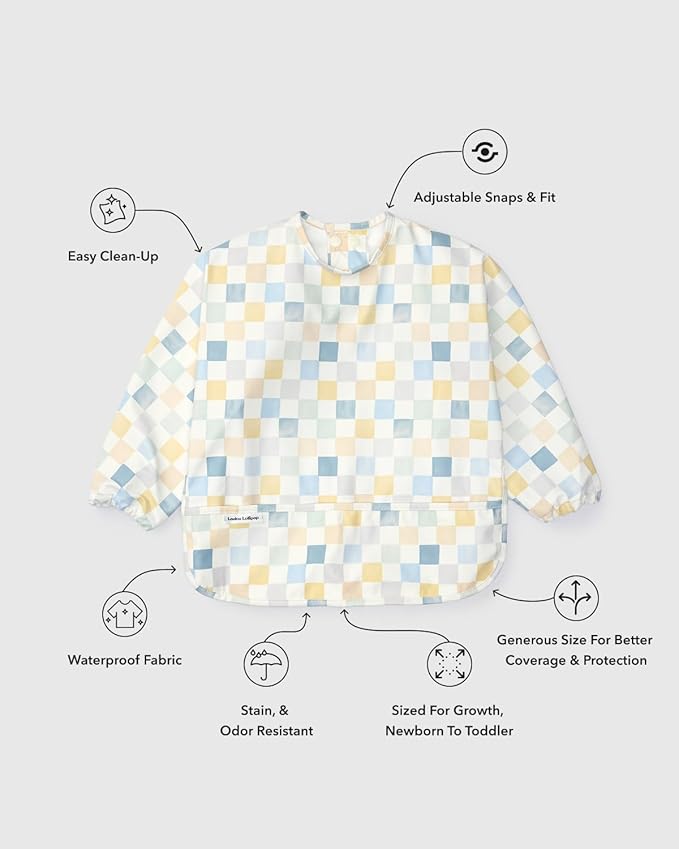Loulou Lollipop Long Sleeve Mess Free Waterproof Bibs, for baby boys and girls 6-36 Months, Machine Washable, Travel Friendly
