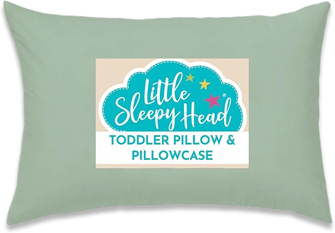 Little Sleepy Head Toddler Pillow with Pillowcase 13x18 - Kids Pillow for Sleeping - Better Neck Support Ergonomic Pillow and Toddler Pillowcase - Best Pillows for Kids (Sage)