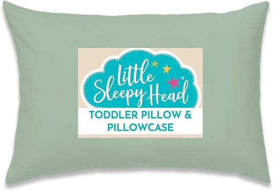 Little Sleepy Head Toddler Pillow with Pillowcase 13x18 - Kids Pillow for Sleeping - Better Neck Support Ergonomic Pillow and Toddler Pillowcase - Best Pillows for Kids (Sage)