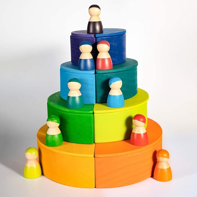 Wooden Rainbow Semicircle Stacker Toys, 11Pcs Semicircle Rainbow Stacking Puzzle, Building Blocks Board Set for Kids, Learning Creative Thinking Toys