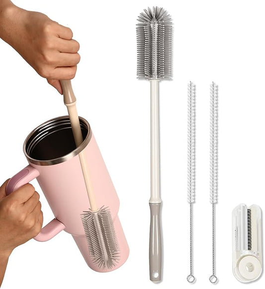 15.7" Bottle Brush Set - 4 Pack Water Bottle and Straw Cleaner Brush with Long Handle for Hydro Flasks, Sports Bottles, Tumblers, Glassware, Narrow Neck Containers