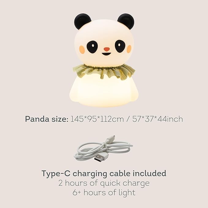 Taf Toys Silicone Kids Night Light Adjustable Brightness Levels & 30-Min Timer Tap Control 3-Level Dimmable Baby Night Lights for Nursery USB Rechargeable Nursing Lamp Bedroom Décor (Little Panda)