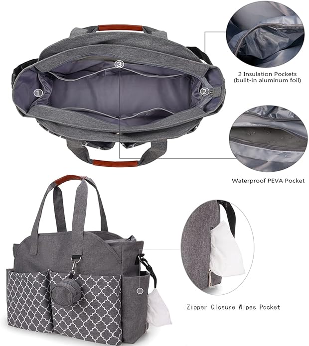 Lmbabter Diaper Bag Tote with Changing Station Upgrade Multi-Function Baby Bag with Adjustable Shoulder Strap