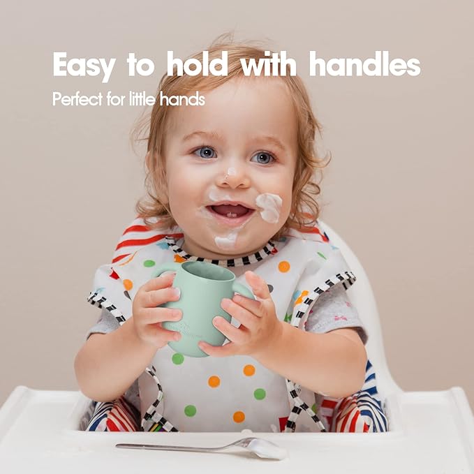 Cuddle Campus Pack of 2 Silicone Baby Training Cup, Shatterproof Toddler Sippy Cups with Straw, Open Cup for Baby, 6+ Months 4 Oz, Boothbay