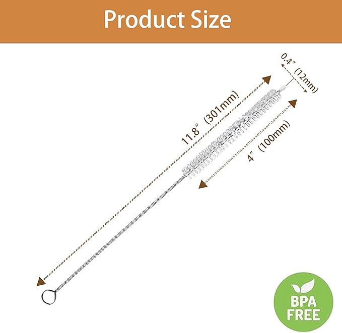 2 Pack 12-inch Straw Cleaner Brush, Reusable Metal Handles Straw Cleaner for 40/30/20 oz Stanley Mugs, 12mm Wide Cleaning Brush Suitable for Baby Bottles, Stainless Straw, Glass, Water Bottles
