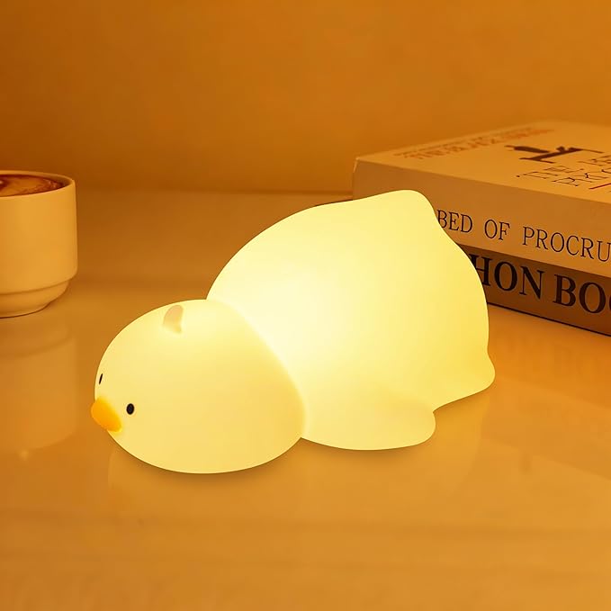 Night Light for Kids, Rechargeable Dimmable Silicone LED Nightlight with 7 Colors, Baby Nursery Night Lamp, Touch Squishy Lamp, Cute Gifts for Girls, Boys, Toddler Room Decor, Lying Duck