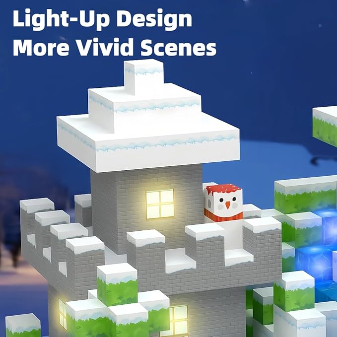 138 Pcs Magnetic Building Blocks, Enhance STEM Learning, Creative Play & Logical Thinking, Durable & Vibrant Color with Light Up Blocks, Ideal for Classroom & Screen-Free Entertainment (Glacier)