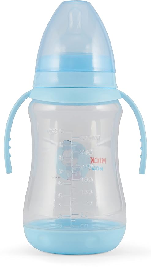 Disney 2 Pack 10 Ounce Baby Bottles with Character Prints and Colored Covers with Double Handle - BPA Free and Easy to Clean