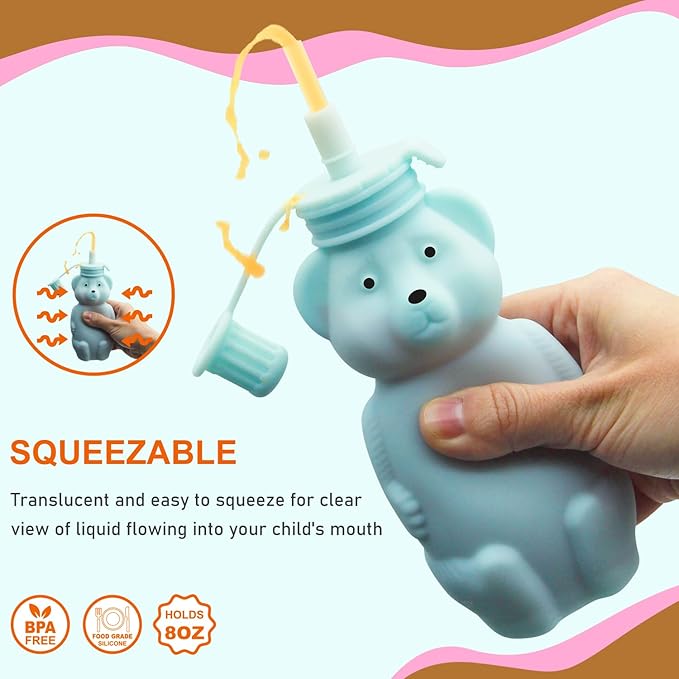 Honey Bear Silicone Straw Cup, Babies Water Drinking Cup, 8-Ounce Therapy Sippy Bottles for Speech and Feeding Training, BPA Free & Dishwasher Safe (PINK)