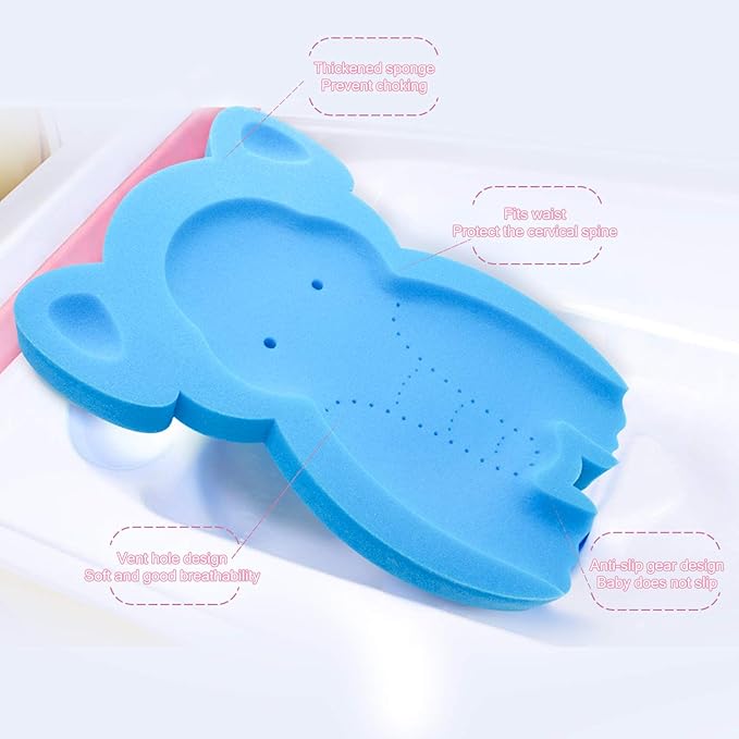 Soft Infant Bath Sponge Elephant Baby Bath Mat Newborn Comfy Foam Skid-Proof Cushion (Blue 1Set)