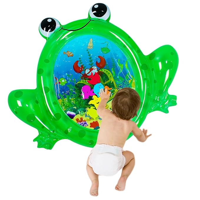 ZHUYNXIR Frog Infant Water Mat, Tummy Time Baby Play Mat, Inflatable Play Center for Newborn (36.5x30 in)
