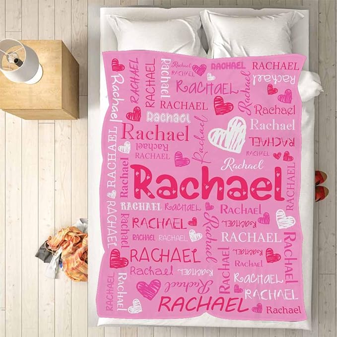 M YESCUSTOM Custom Baby Blanket with Name, Personalized Girls Boys Throw Blanket Pink Heart Customized Flannel Kids Blanket for Men Women Valentines Day Mother's Day Christmas Newborns