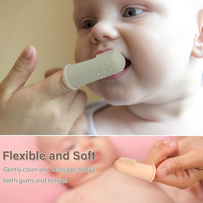 Baby Finger Toothbrush with Case, Food Grade Silicone, BPA Free, 2-Pack (Dusty Lilac+Apricot)