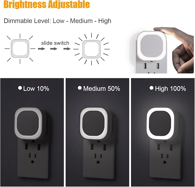 6 Pack Daylight White Night Light, Gentle Eye-Care with Dimmable Wide-Glow & Indirect Reflection, Auto Dusk to Dawn Sensor, Plug in for Kitchen Counter, Garage Workshop, Laundry, Hallway