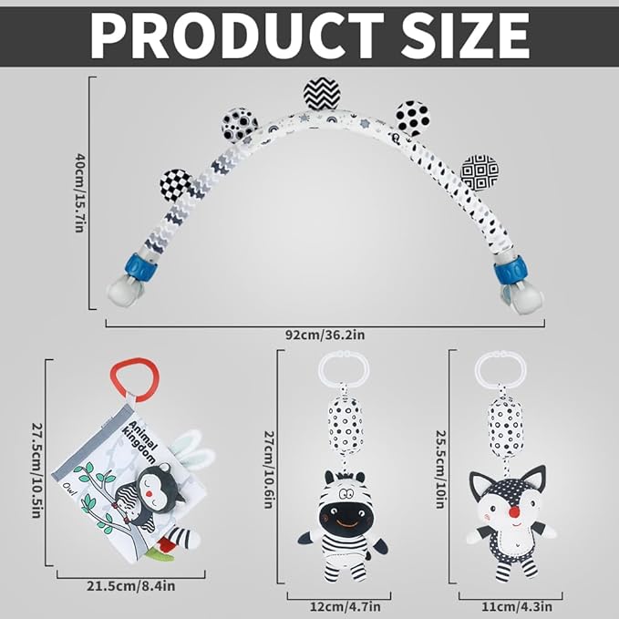 Baby Activity Travel Mobile Arch Toy, Black and White Crib Toys (Animal)