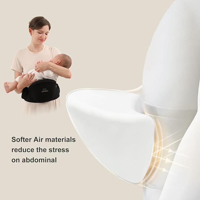 Bebamour Baby Carrier with Hip Seat,All-Position Breathable Mesh Hip Seat & Carrier 0-36Months with Head Hood, 3 PCS Teething Pads, Waist Extender,Storage Bag & Pacifier Case(Khaki)