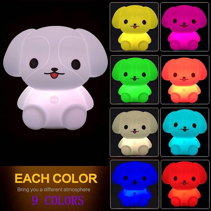 Night Lights Dog Silicone Bedside lamp for Children, Baby Nursery Light Decorative Lamps Decompression Light - Break Resistant/Eye Caring/Adjustable Brightness & Color/Time Setting - Medium
